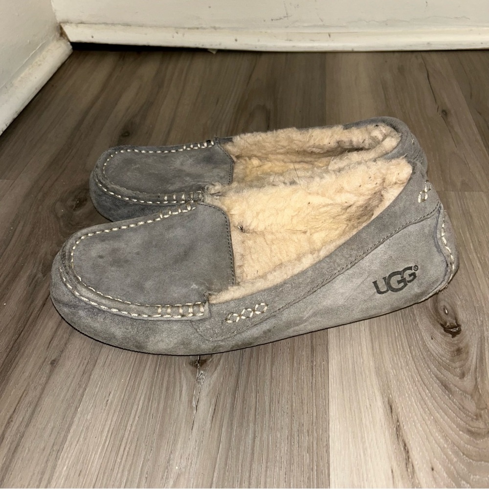 UGG Gray Moccasin Slippers with Cream Lining
